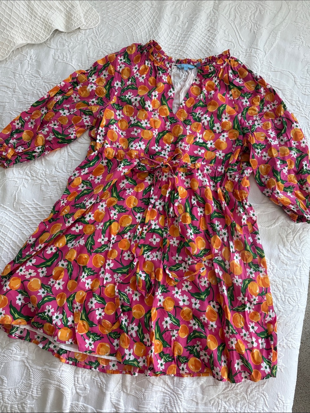 Draper James Orange Print Tie-Waist Dress